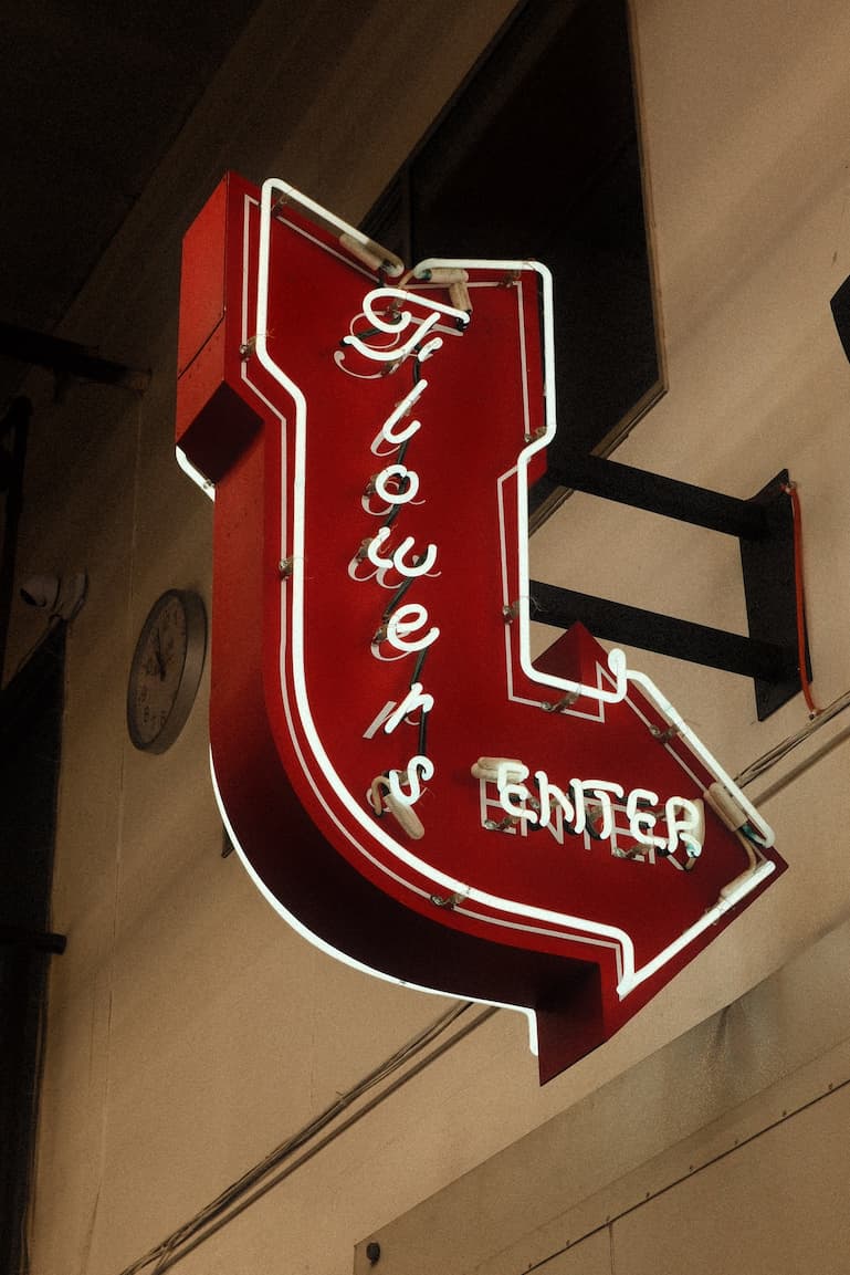 Vintage neon Flowers sign in the LA Flower District